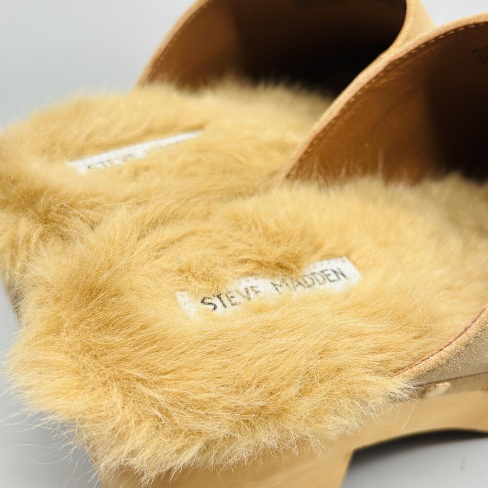 Steve Madden Shoes Womens 9 Beige Suede Brooklyn Platform faux fur Lined Clogs - Picture 9 of 11